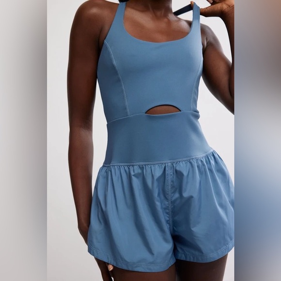 FP Movement by Free People Righteous Runsie Performance Romper Skyline Blue L